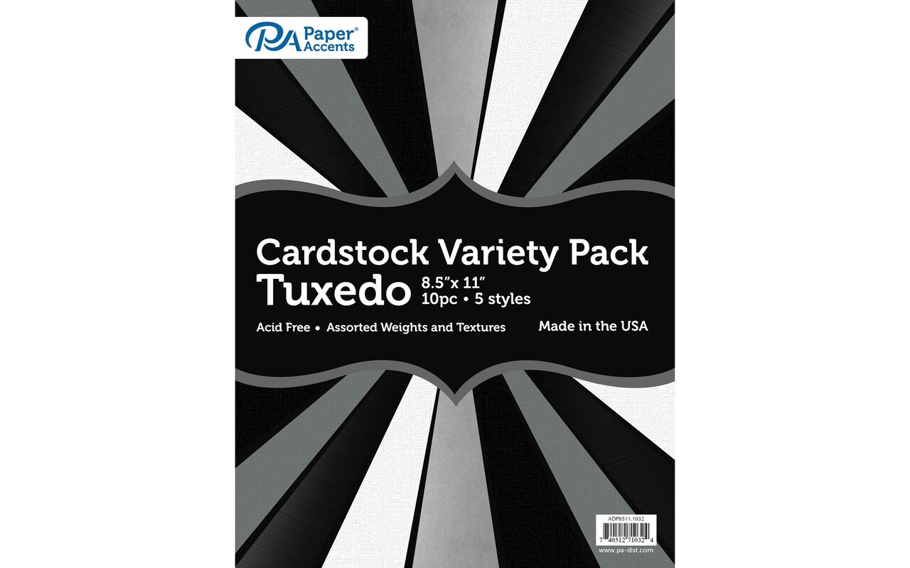 Accent Design Paper Accents Cardstock Variety Pack - 8.5" x 11" Tuxedo 10 Sheets - Heavyweight Cardstock for Scrapbooking, Scrapbooking & Crafts - Archival Quality